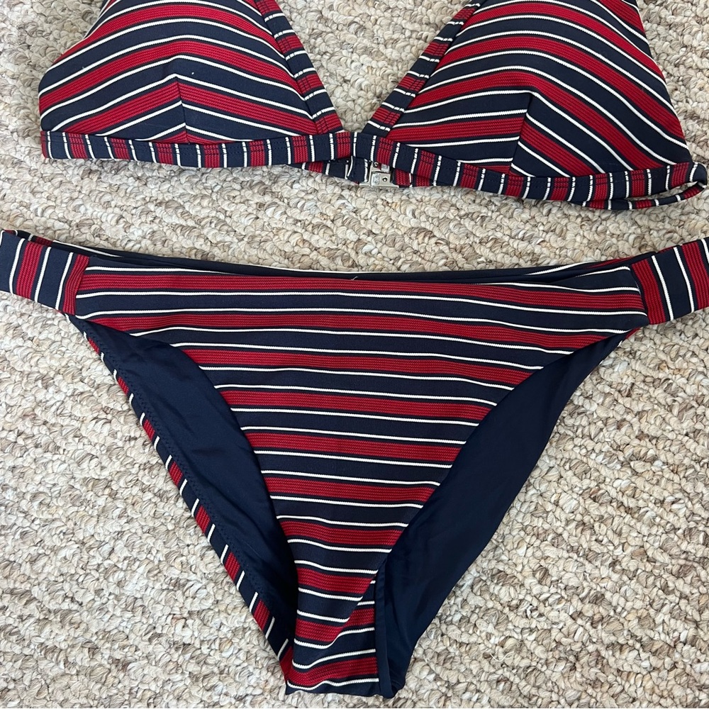 RVCA Striped Red and Black Bikini Set - Picture 3 of 6